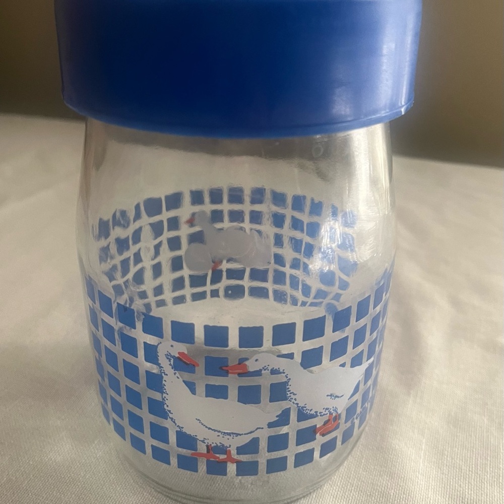 Vintage Carlton glass small Blue and White Glass canister- with ducks